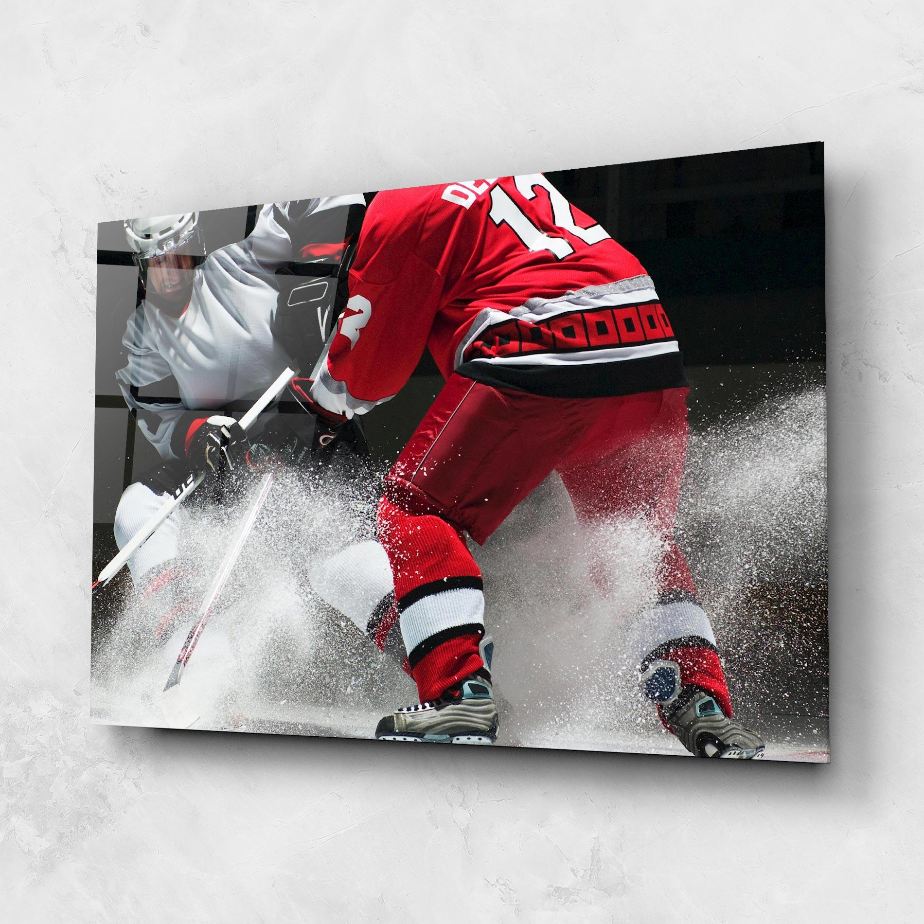 Tablou Sticla Red Hokey Player mockup 1