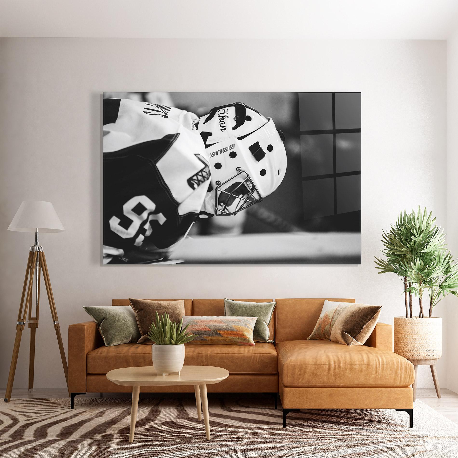 Tablou Sticla Black White Hockey mockup 7