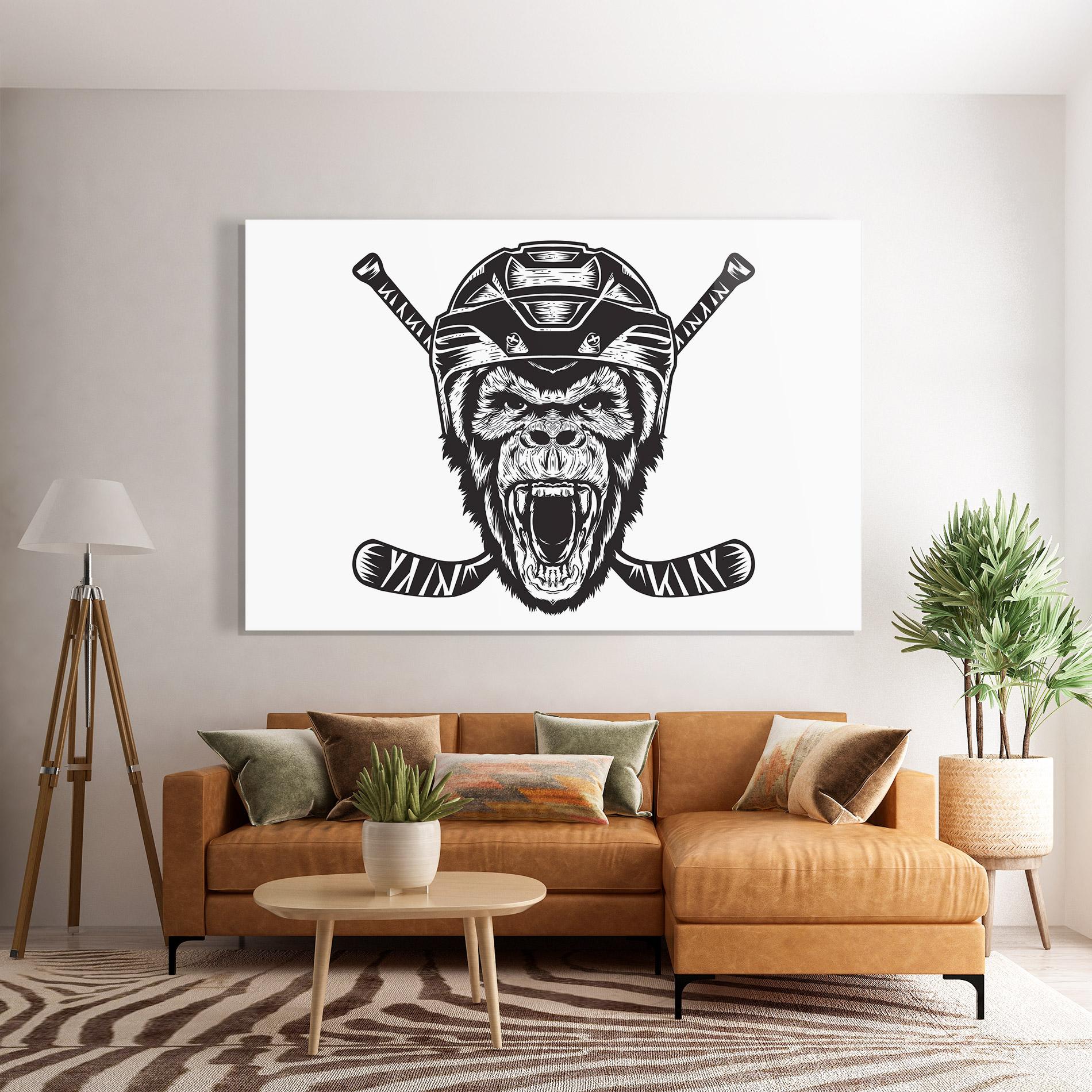 Tablou Sticla Monkey Hockey mockup 7