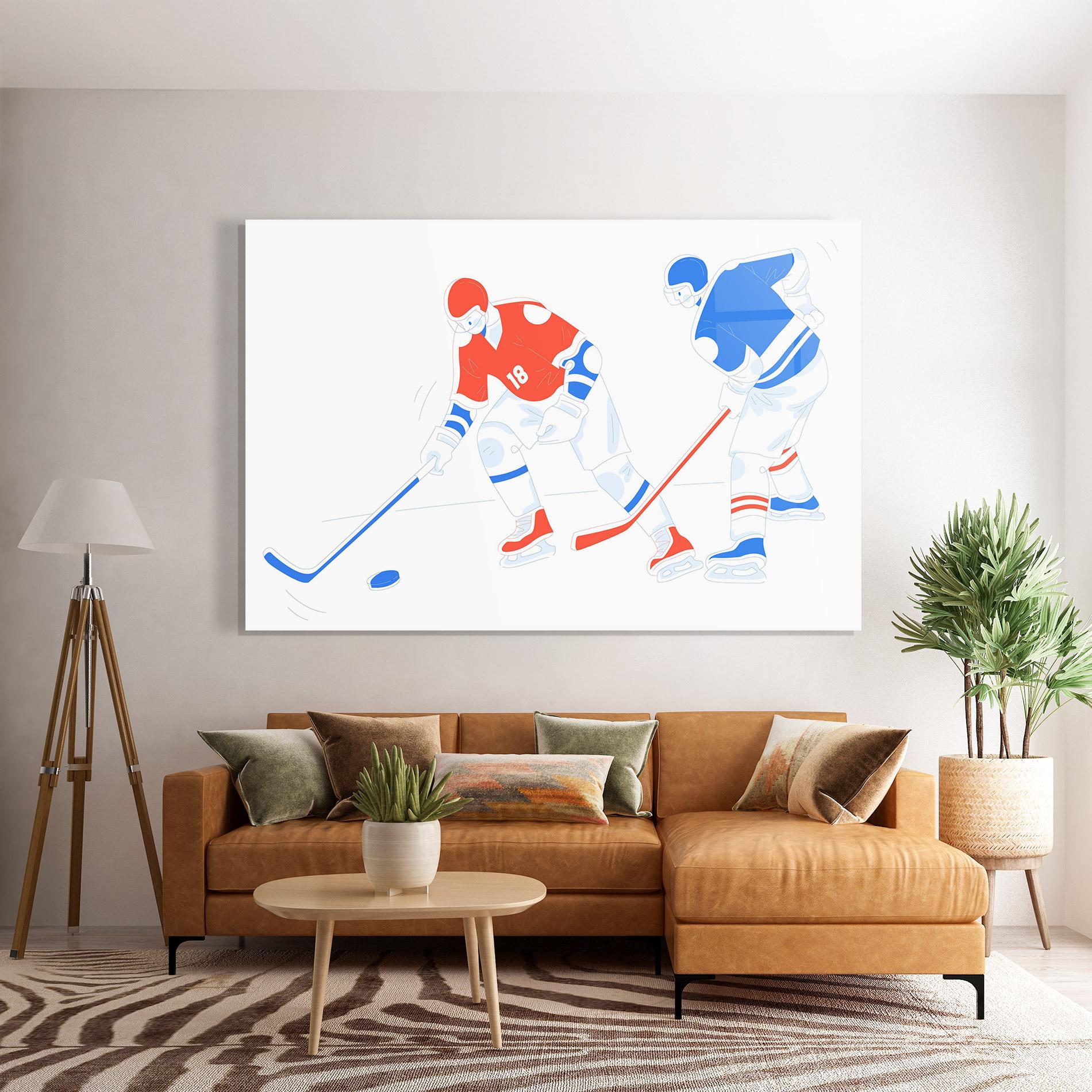 Tablou Sticla Orange Blue Hockey mockup 7