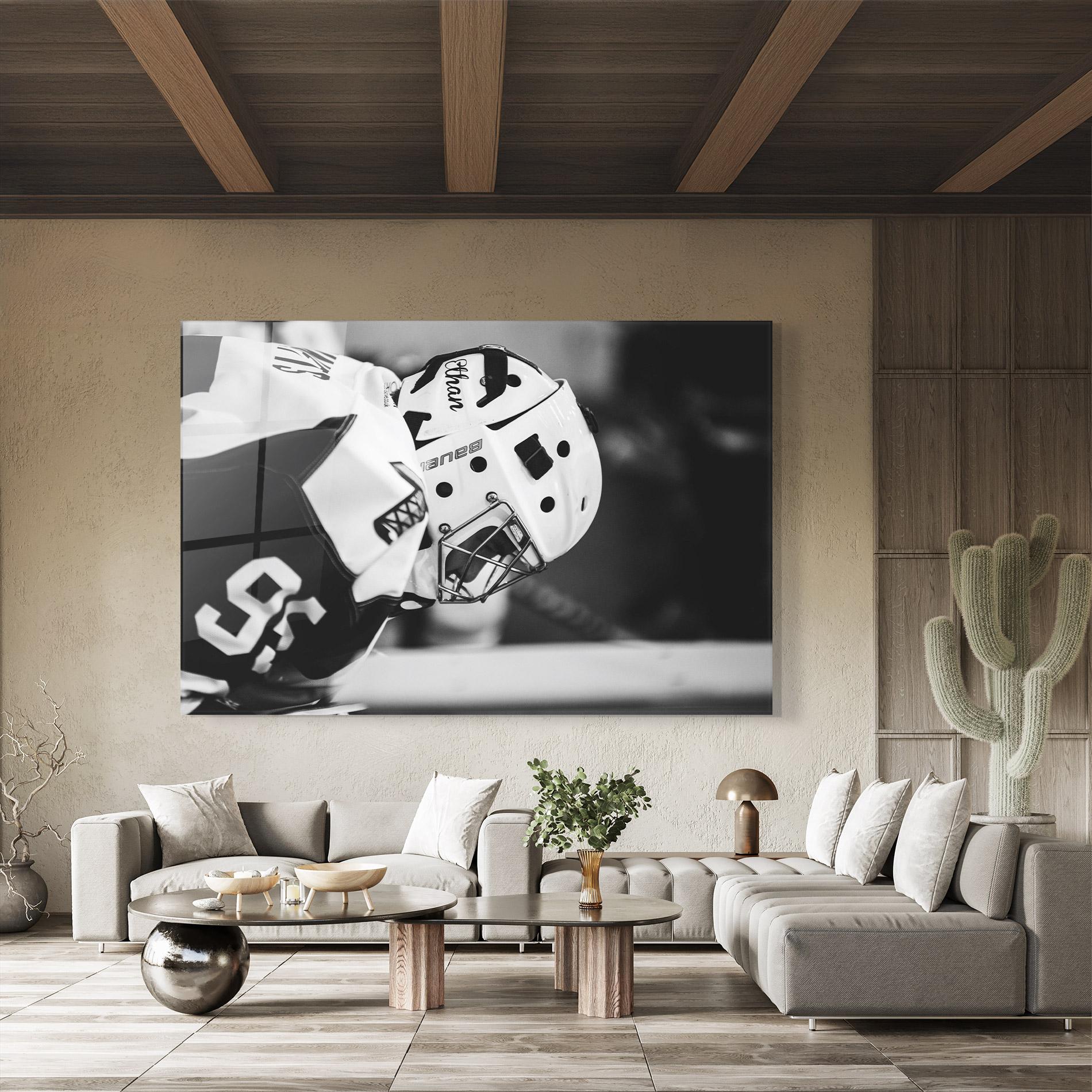 Tablou Sticla Black White Hockey mockup 8