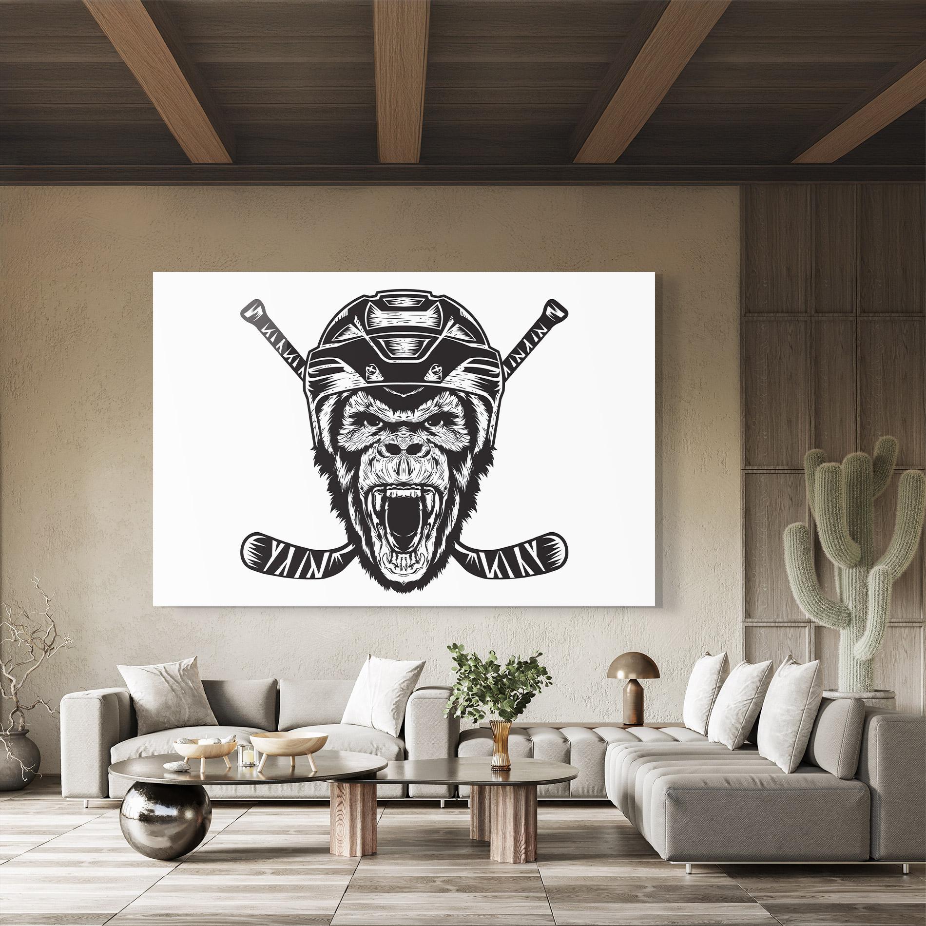 Tablou Sticla Monkey Hockey mockup 8