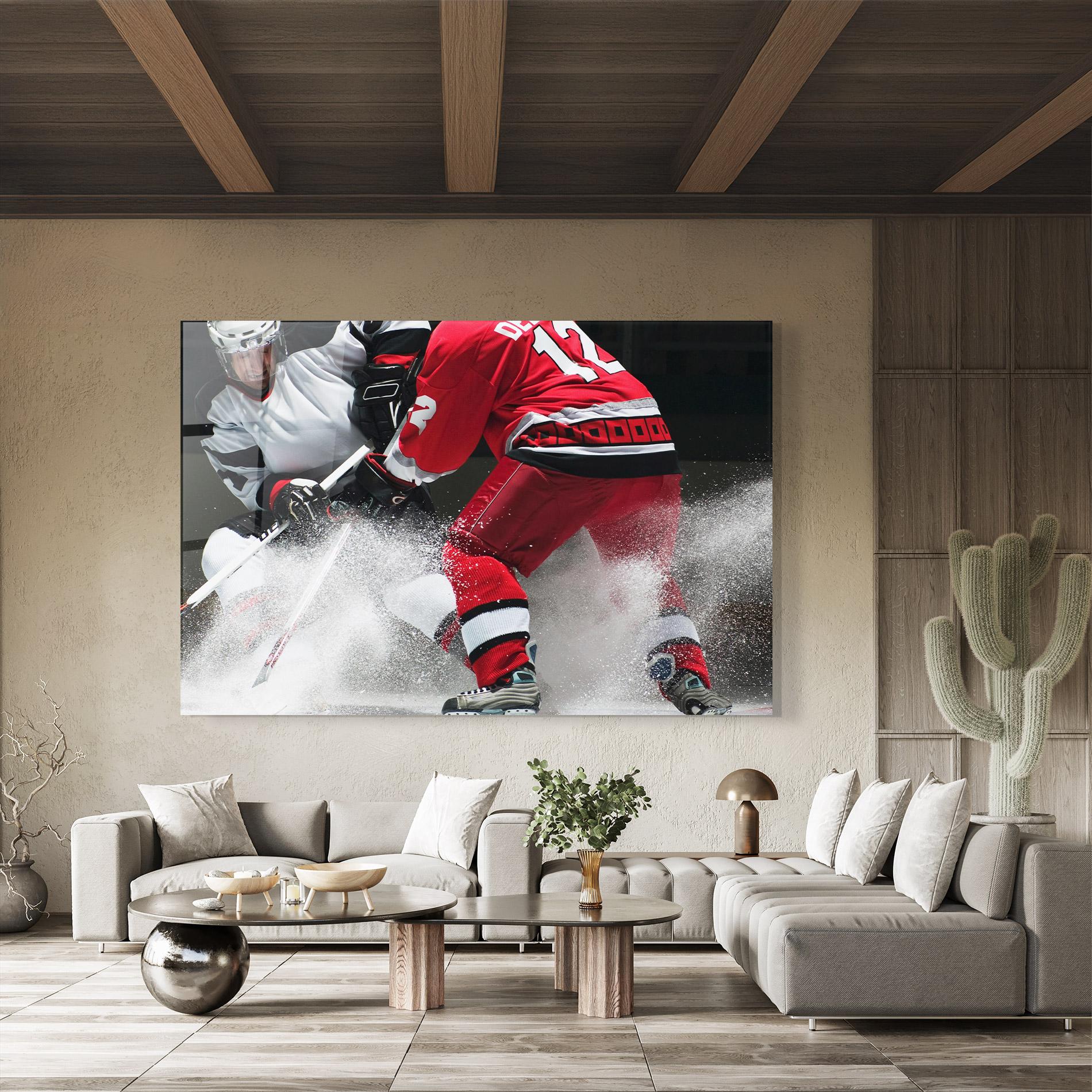 Tablou Sticla Red Hokey Player mockup 8