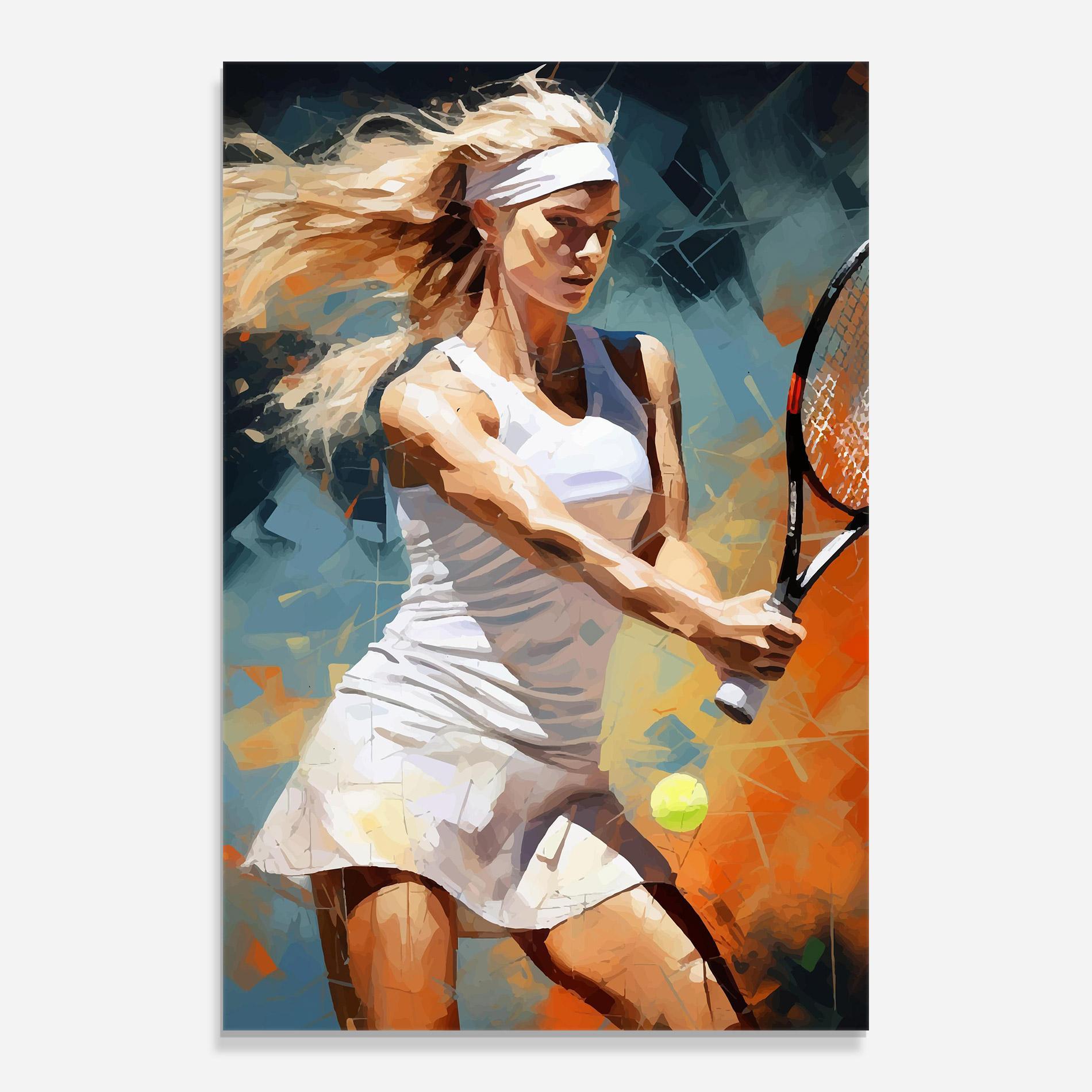 Tablou Sticla Blonde Tennis Girl mockup 0