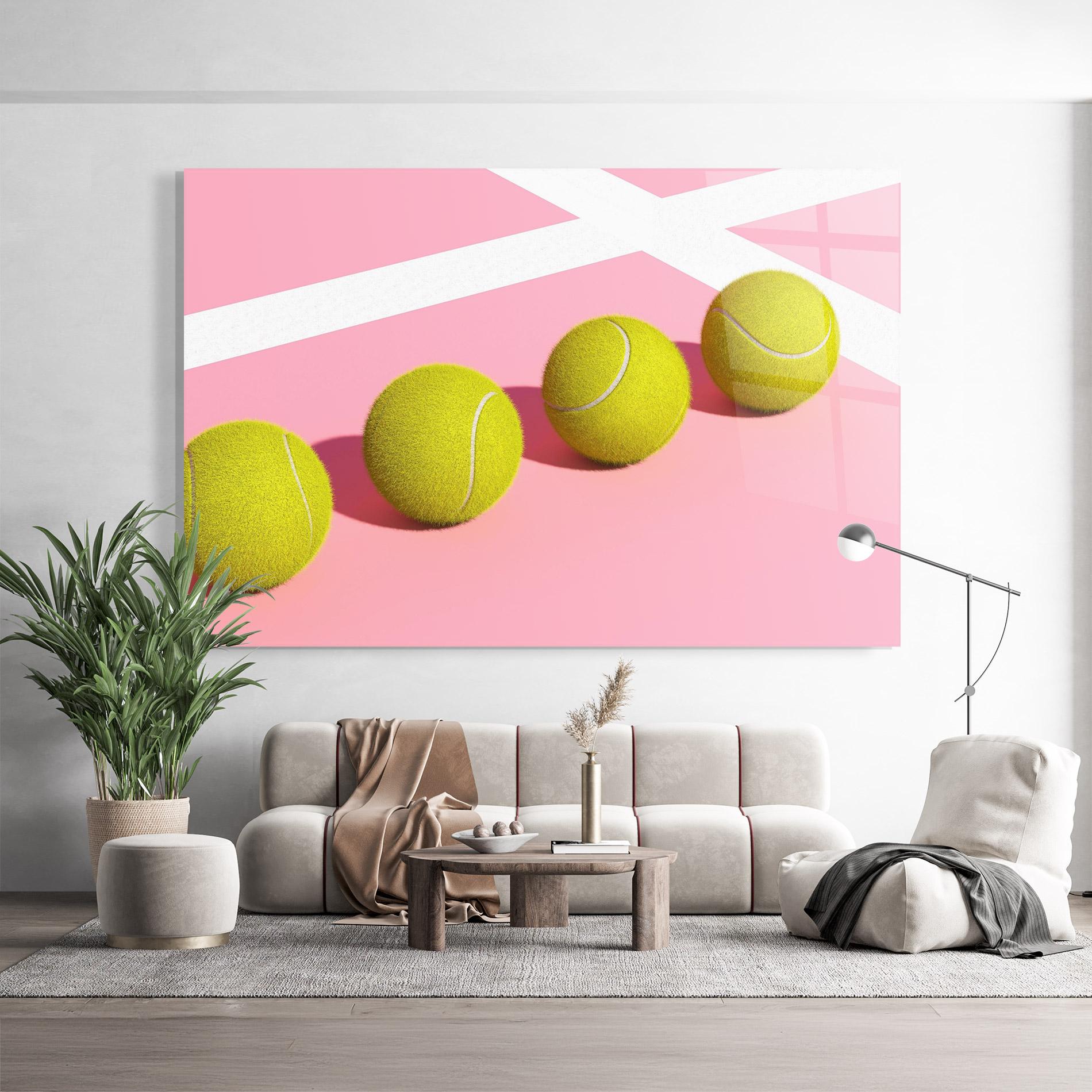 Tablou Sticla Tennis Balls On Pink mockup 9