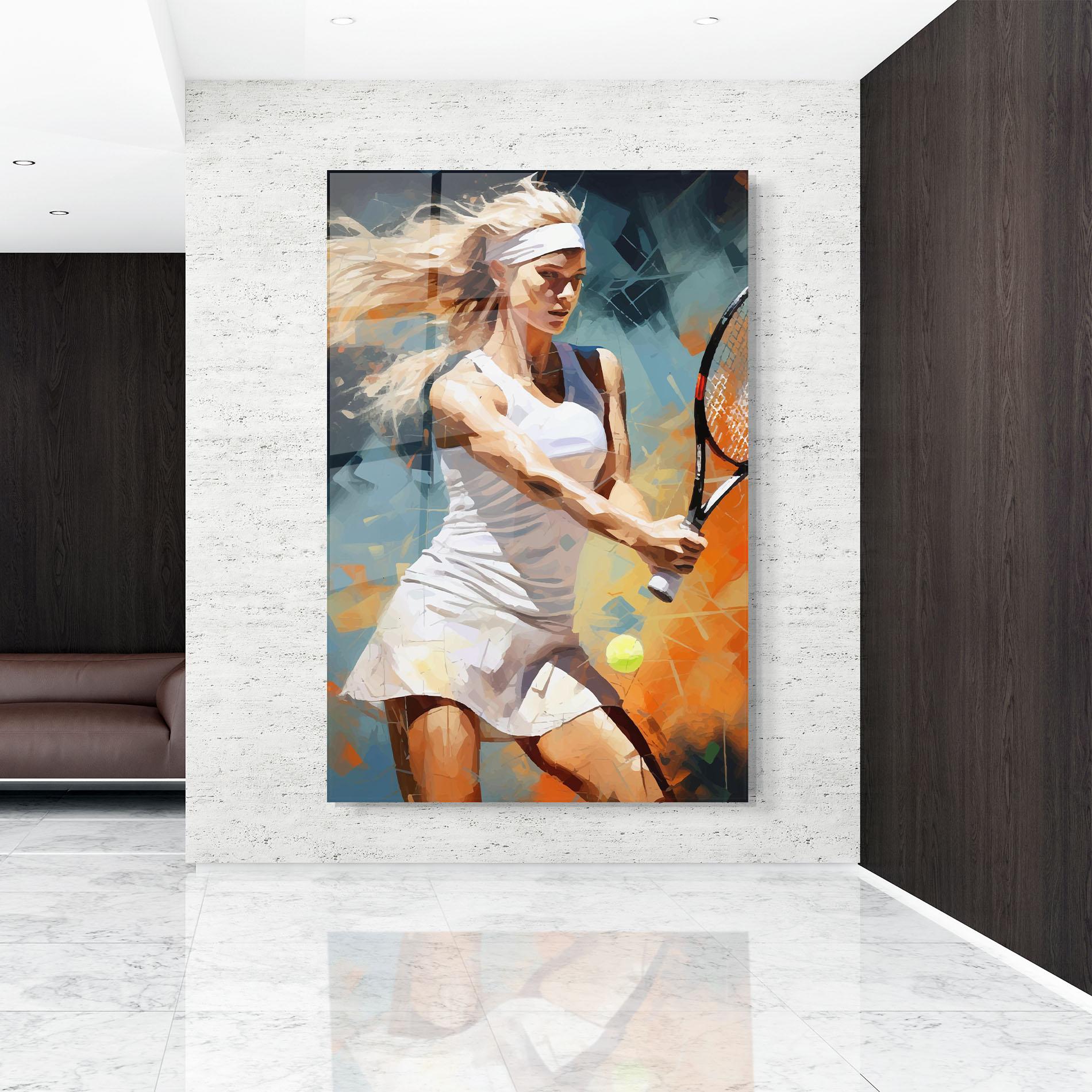 Tablou Sticla Blonde Tennis Girl mockup 9