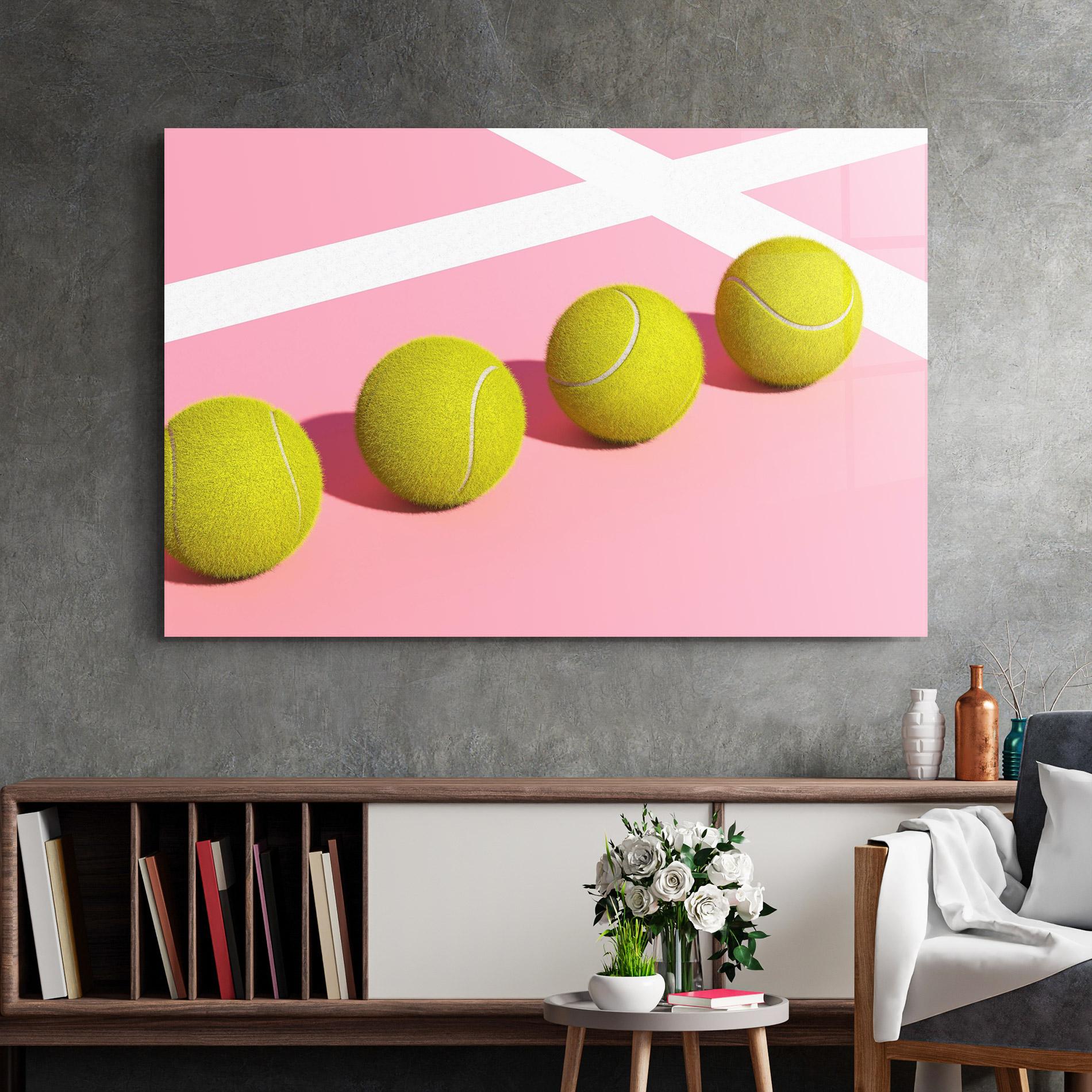 Tablou Sticla Tennis Balls On Pink mockup 2