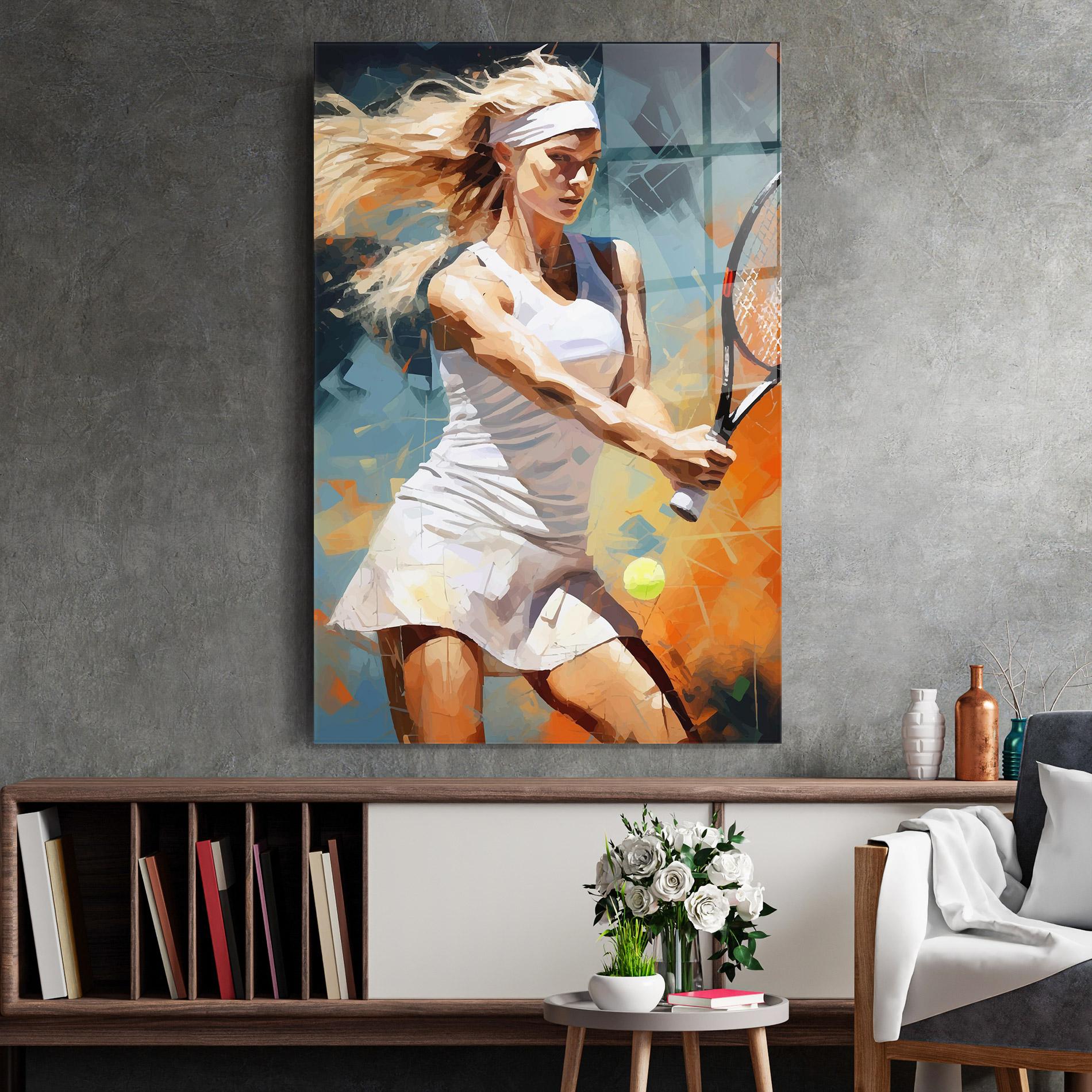 Tablou Sticla Blonde Tennis Girl mockup 2
