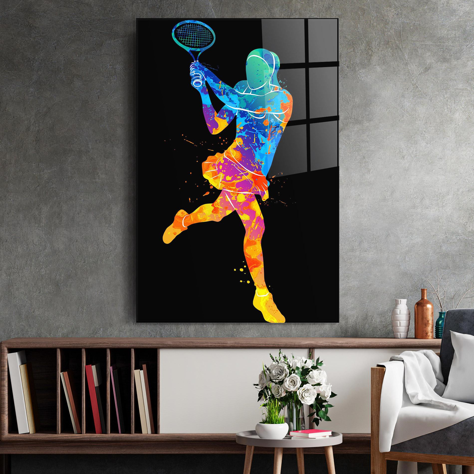 Tablou Sticla Blue Orange Tennis mockup 2