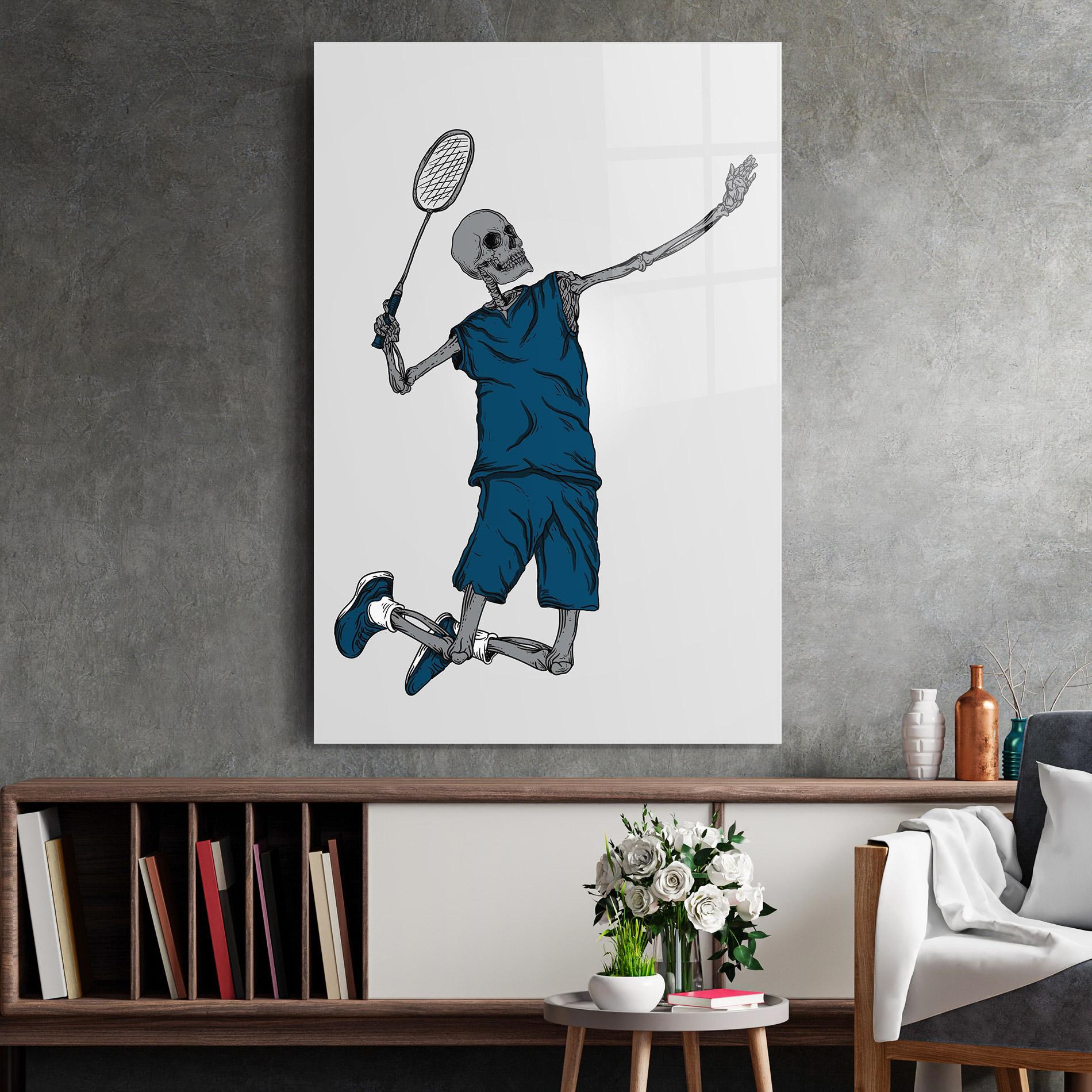 Tablou Sticla Blue Skull Tennis mockup 2