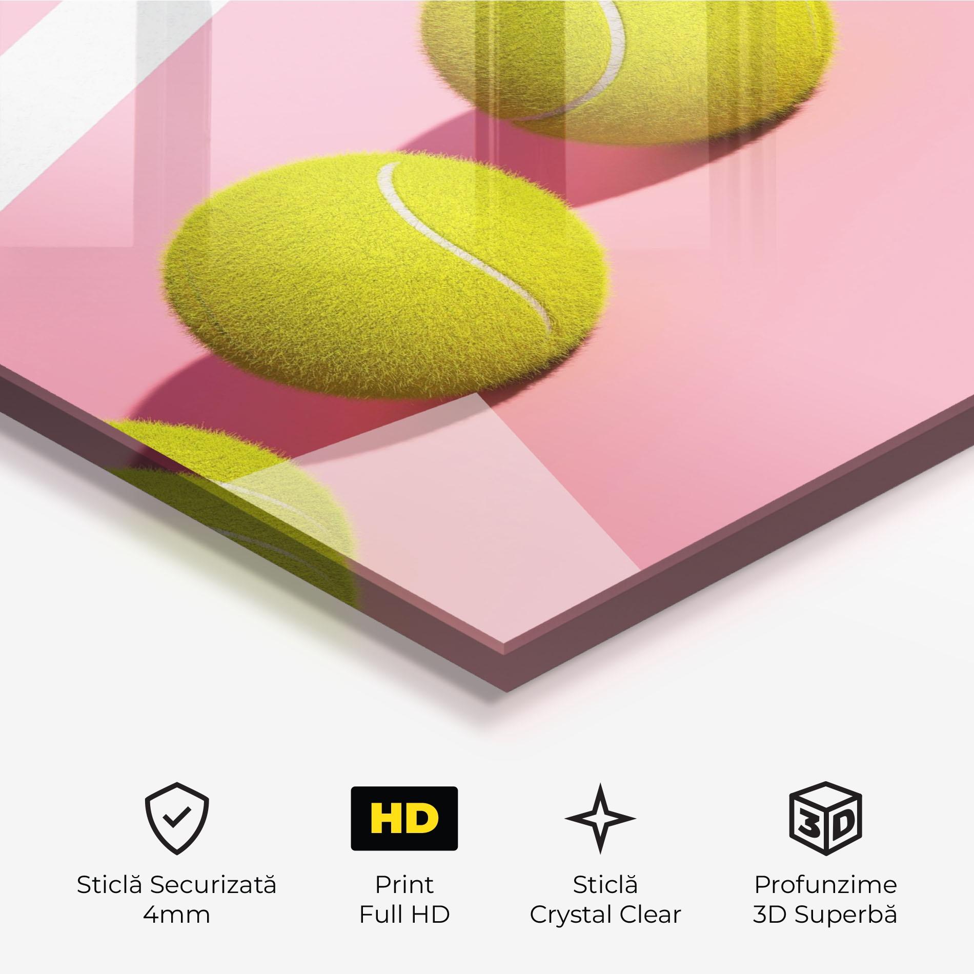 Tablou Sticla Tennis Balls On Pink mockup 3