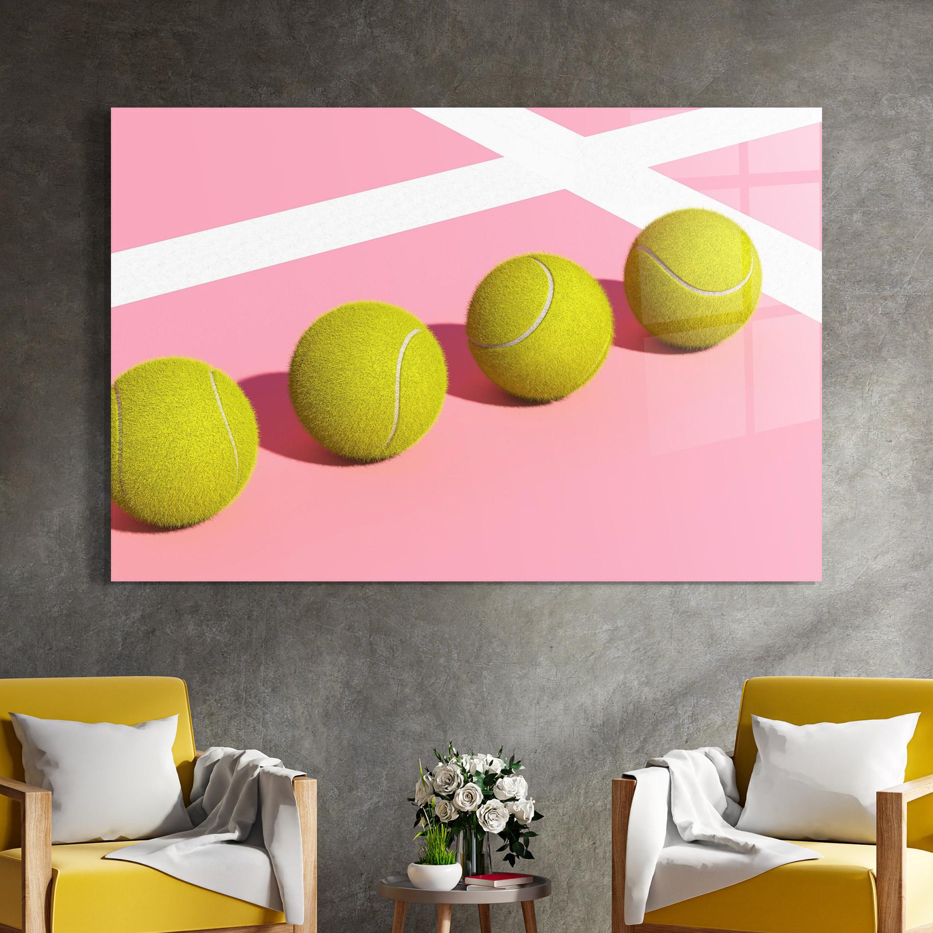 Tablou Sticla Tennis Balls On Pink mockup 4