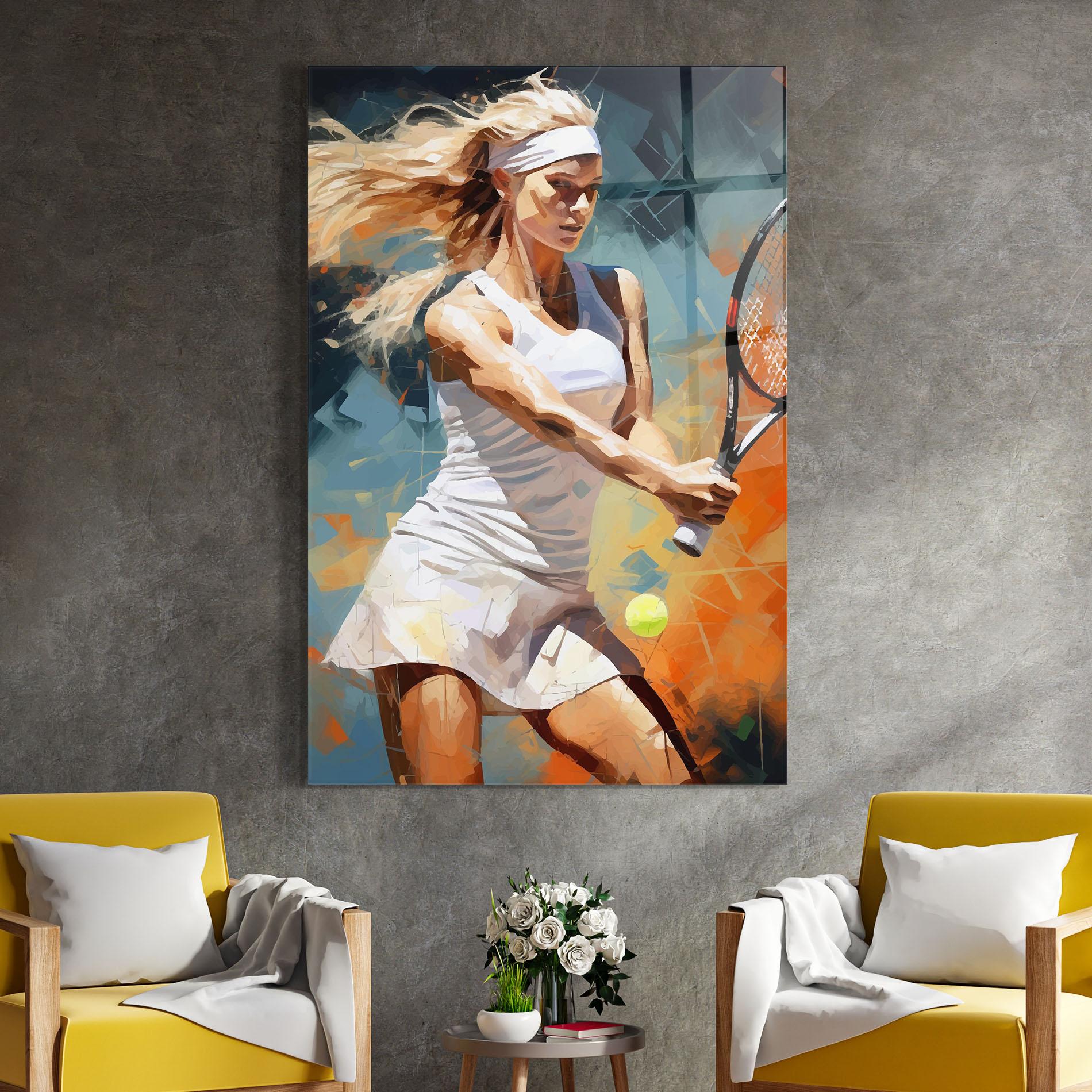 Tablou Sticla Blonde Tennis Girl mockup 4