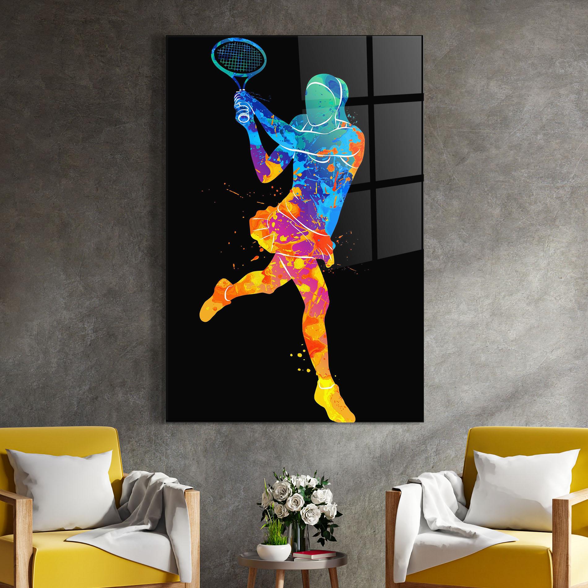 Tablou Sticla Blue Orange Tennis mockup 4