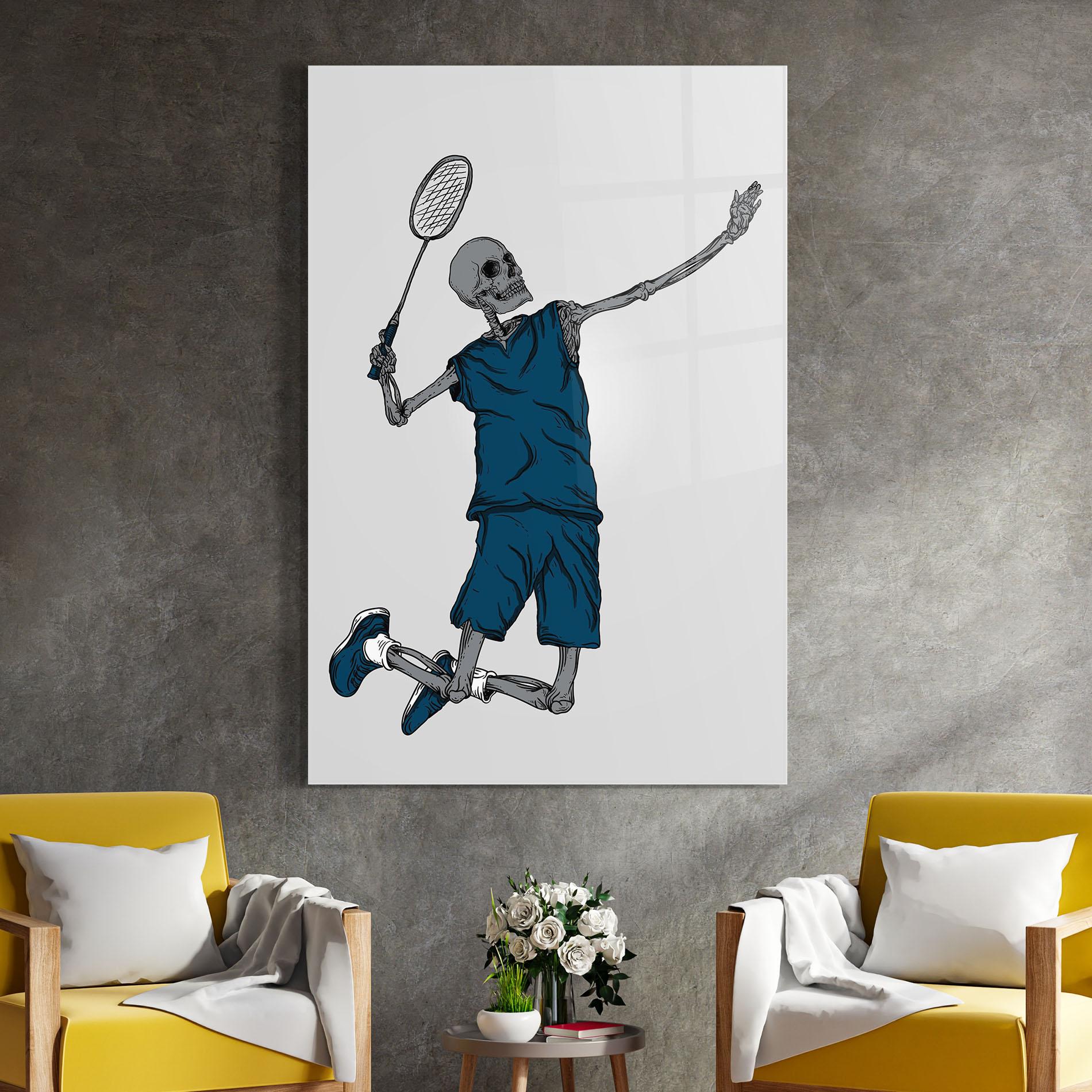 Tablou Sticla Blue Skull Tennis mockup 4