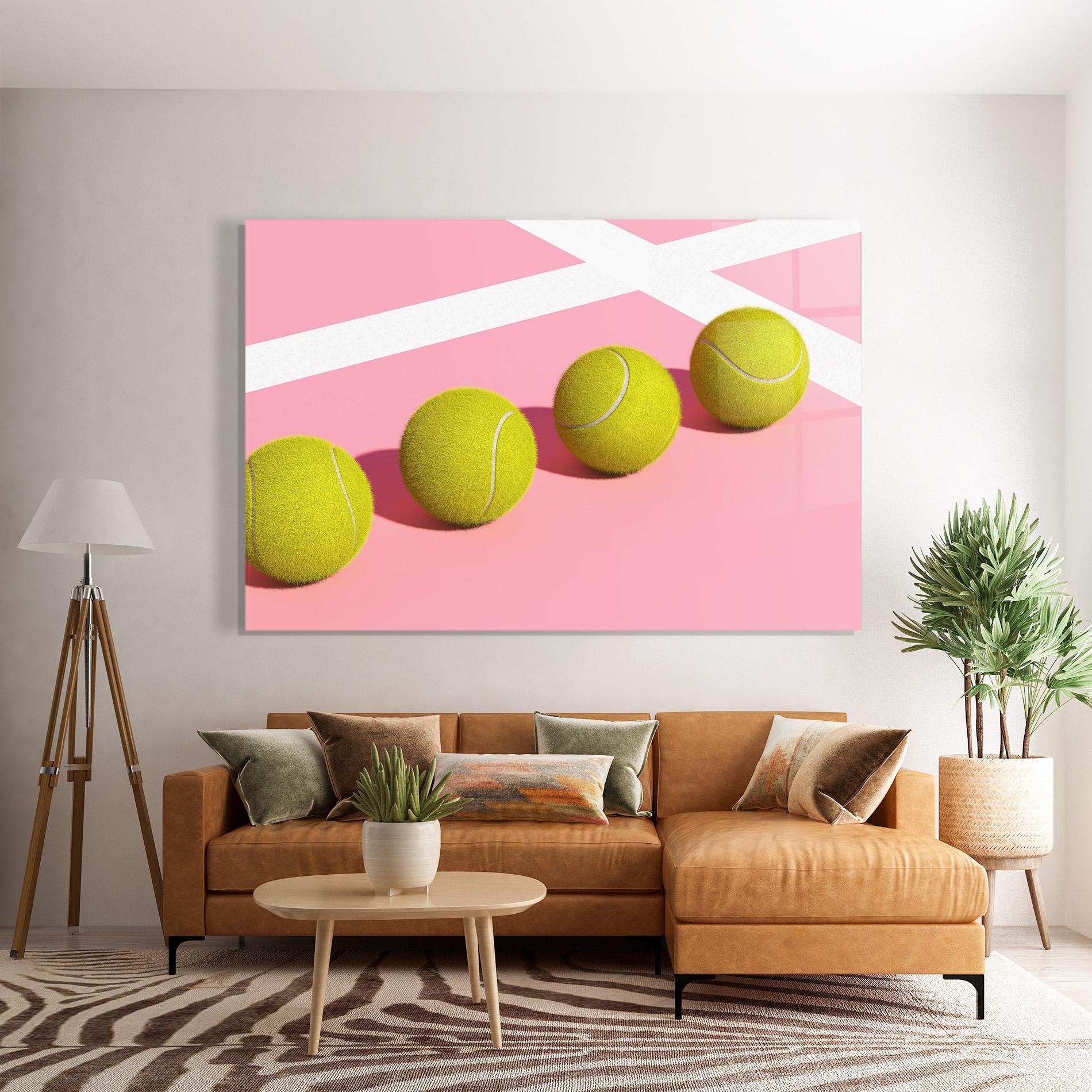 Tablou Sticla Tennis Balls On Pink mockup 7