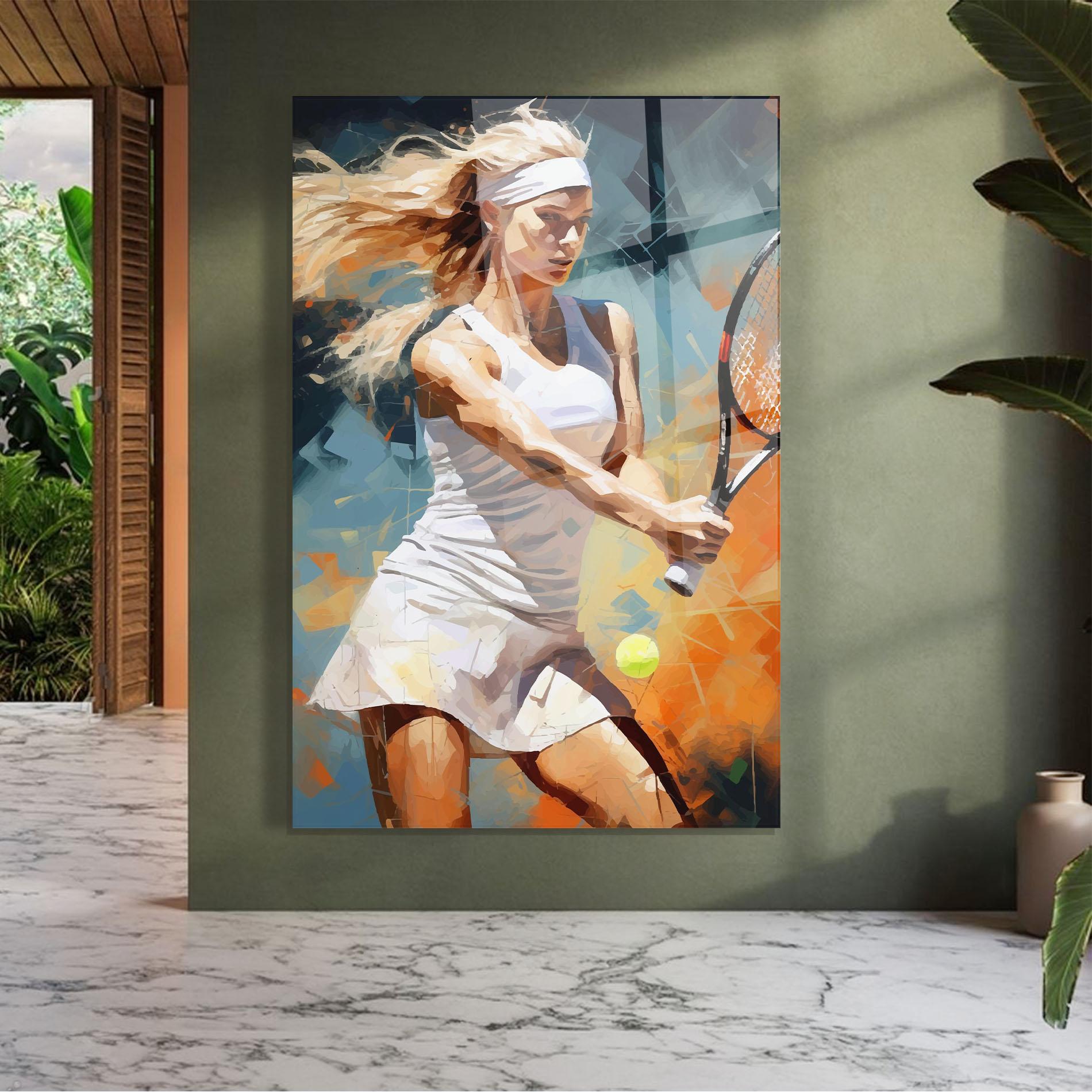 Tablou Sticla Blonde Tennis Girl mockup 7