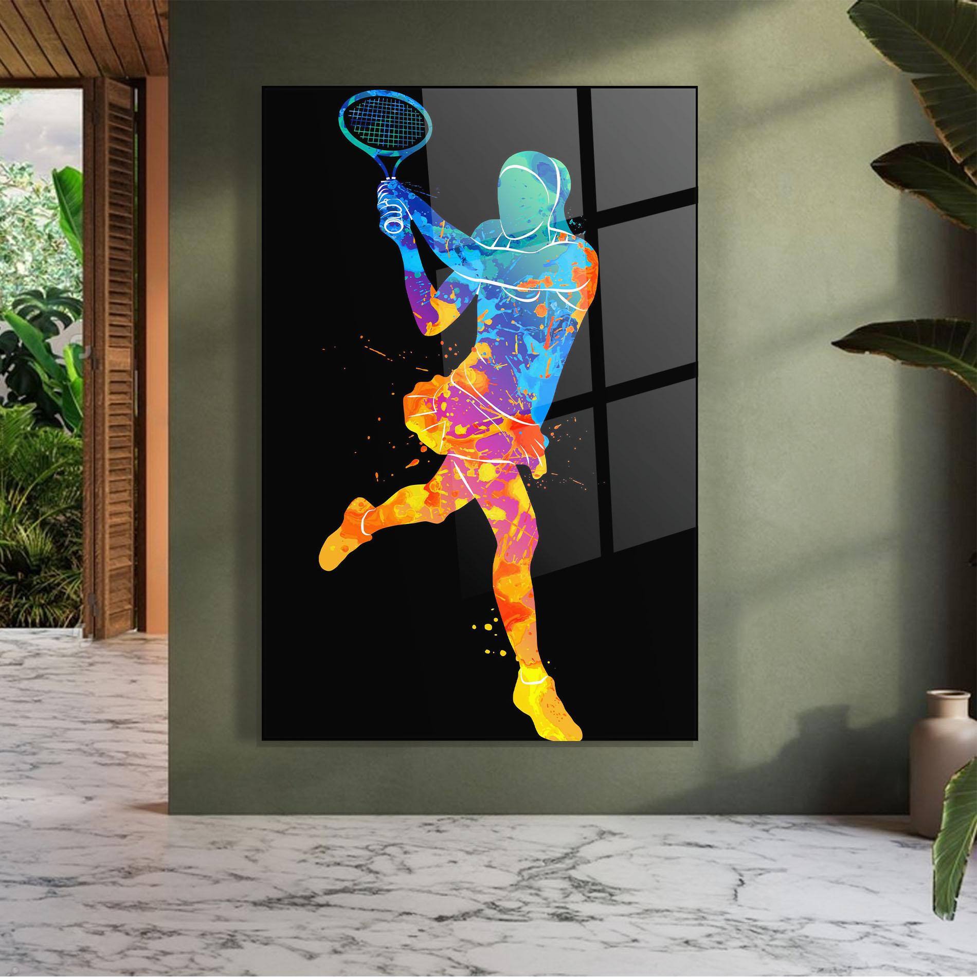 Tablou Sticla Blue Orange Tennis mockup 7