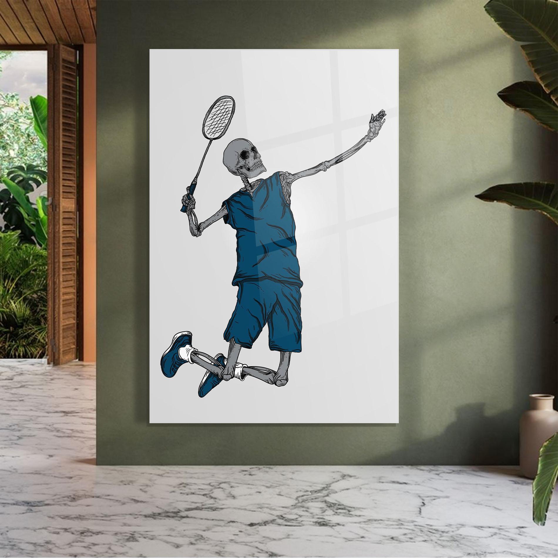 Tablou Sticla Blue Skull Tennis mockup 7