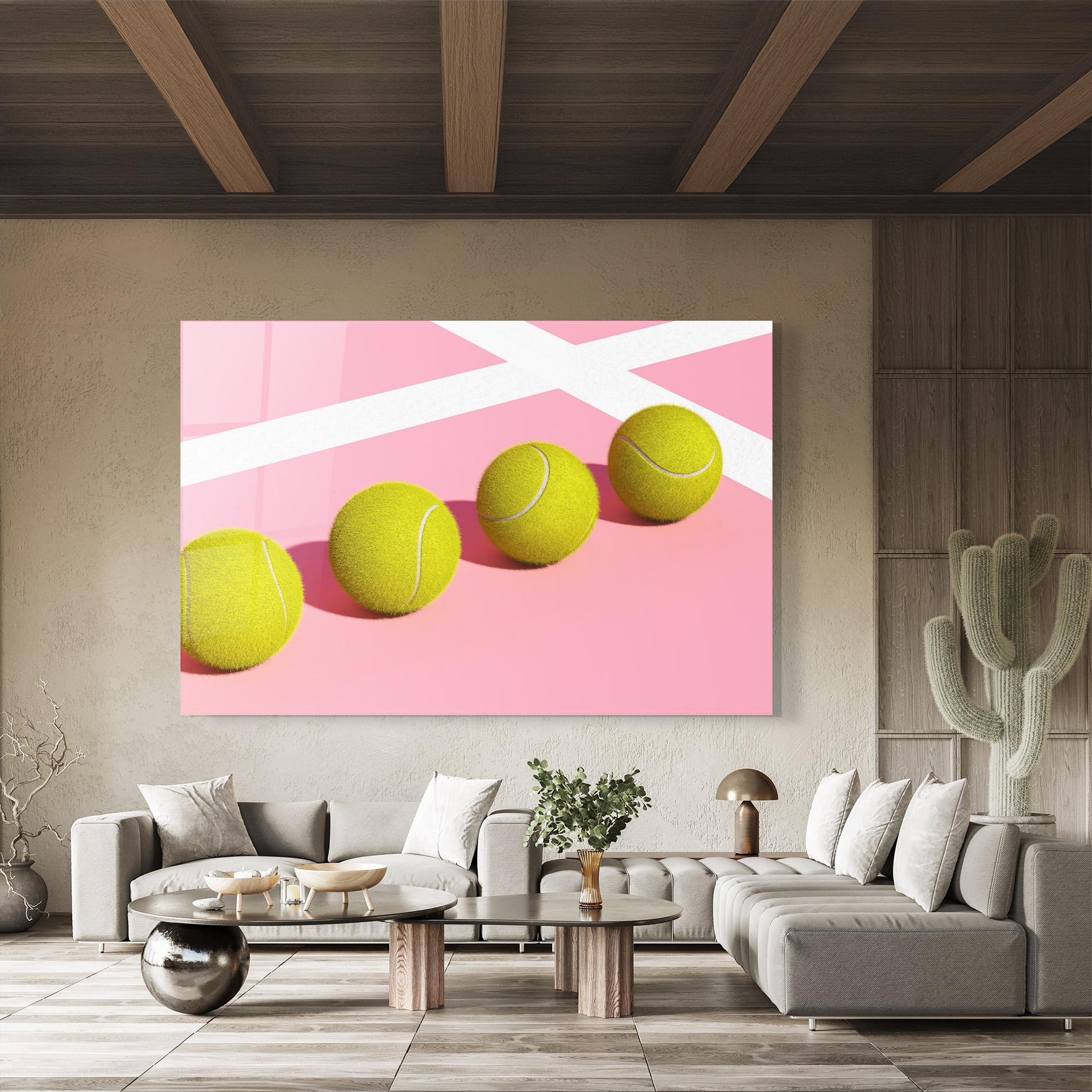 Tablou Sticla Tennis Balls On Pink mockup 8