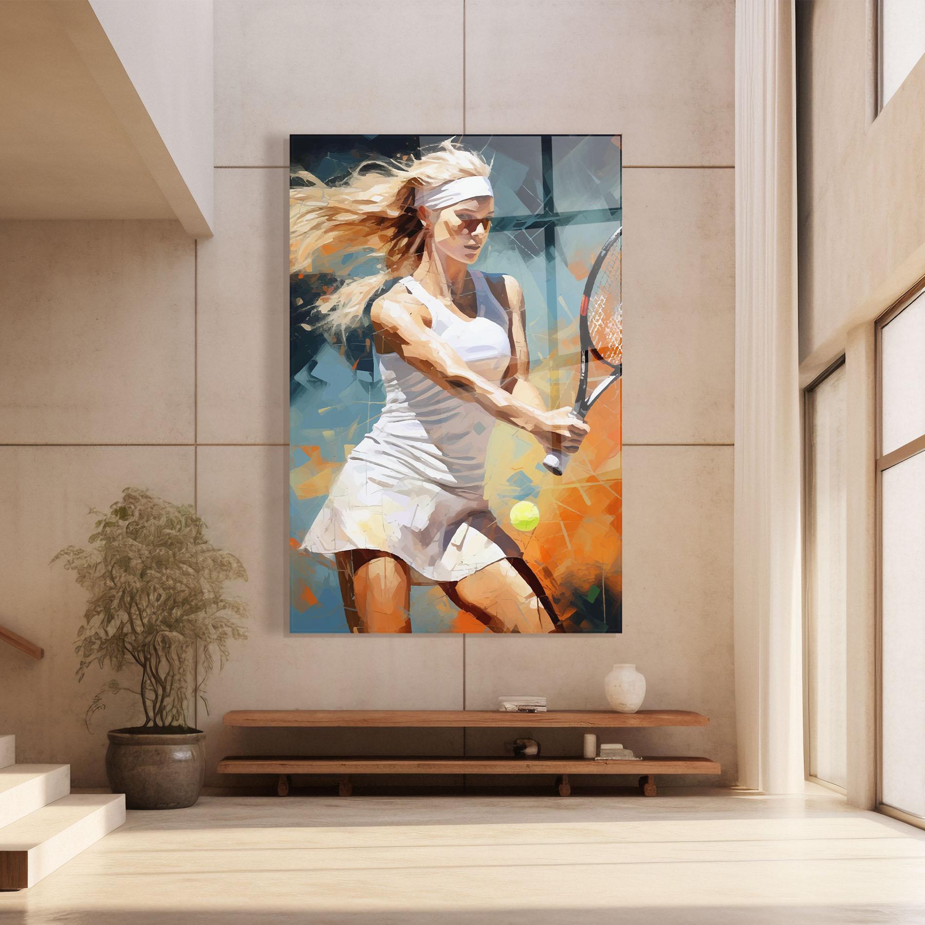 Tablou Sticla Blonde Tennis Girl mockup 8