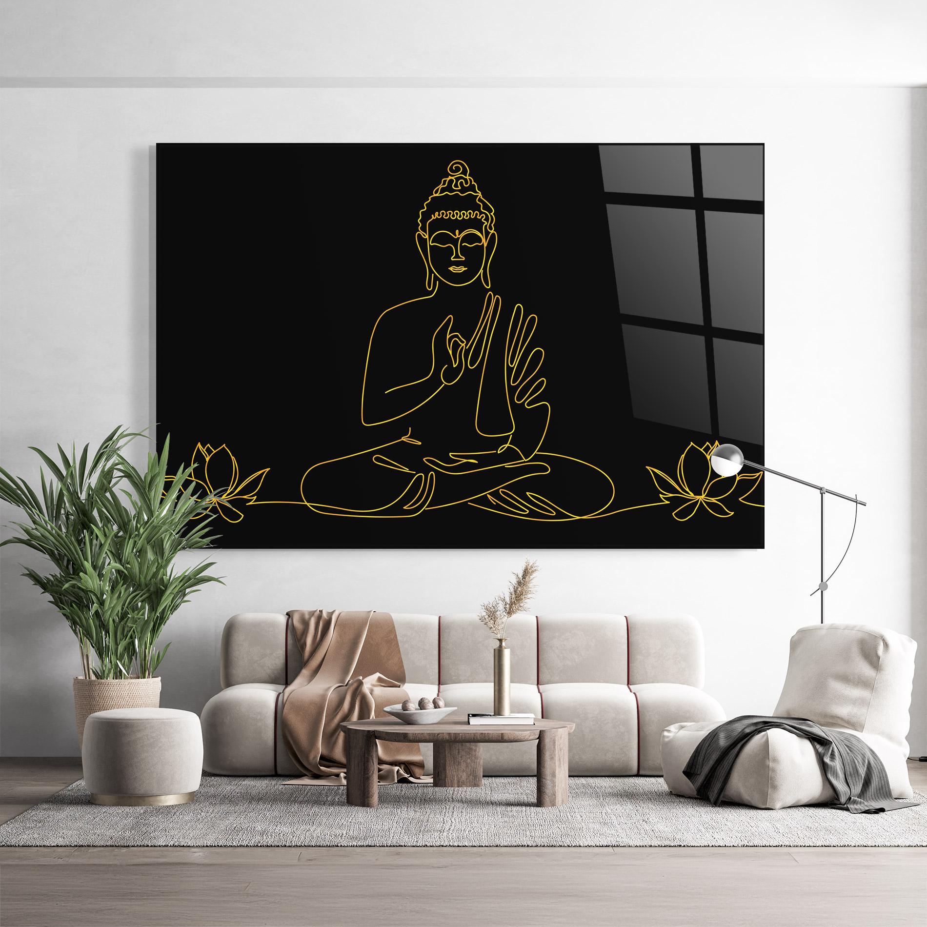 Tablou Sticla Buddha Gold Line mockup 9