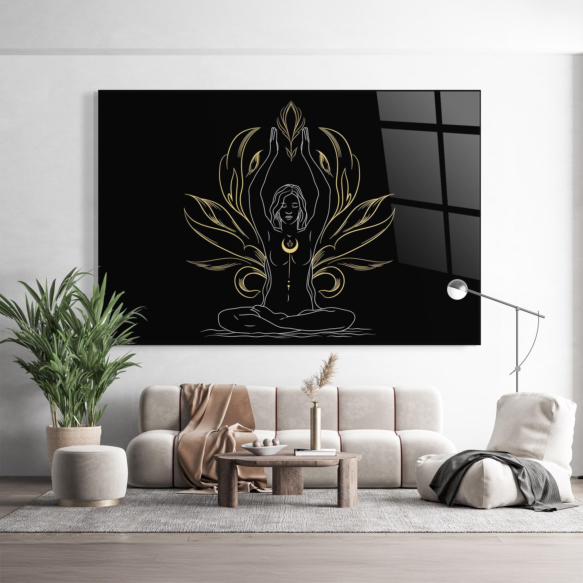 Tablou Sticla Gold Yoga Pose mockup 9