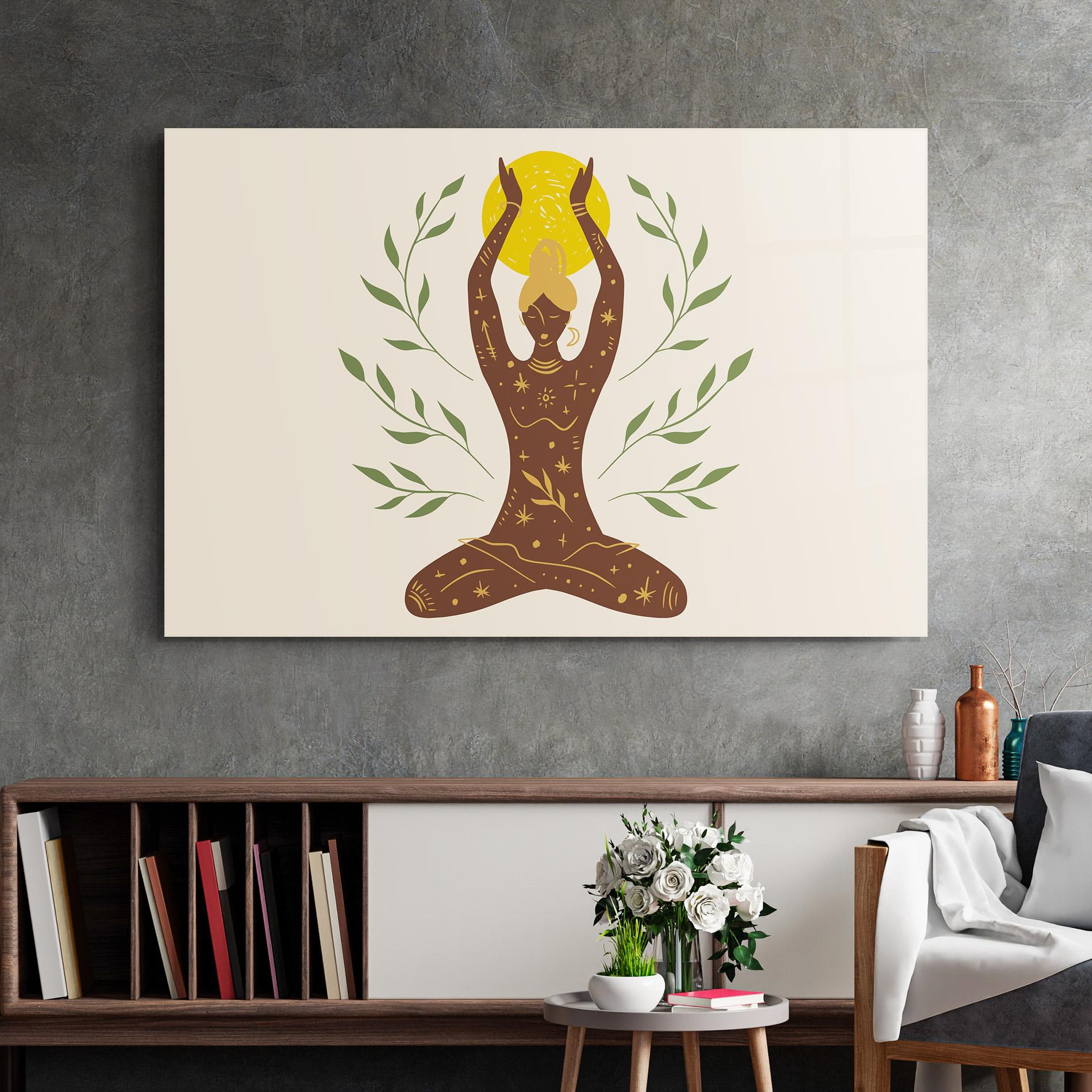 Tablou Sticla Moon Girl Yoga mockup 2