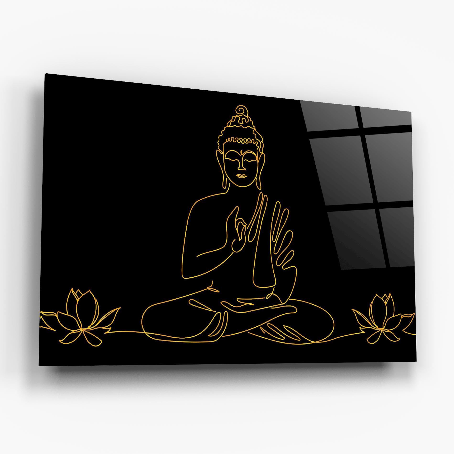 Tablou Sticla Buddha Gold Line mockup 6