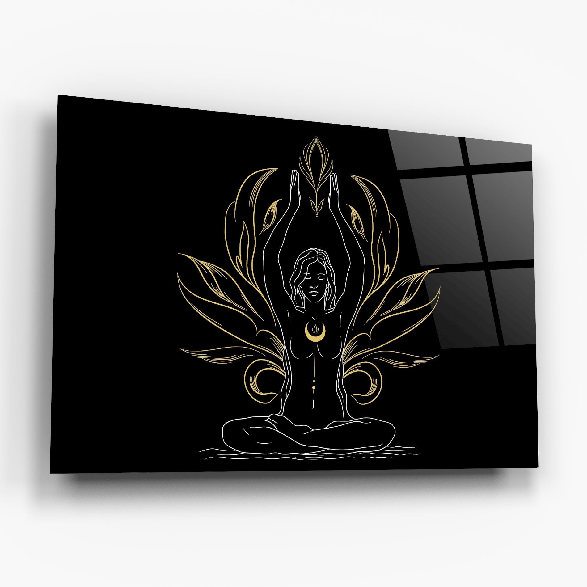 Tablou Sticla Gold Yoga Pose mockup 6