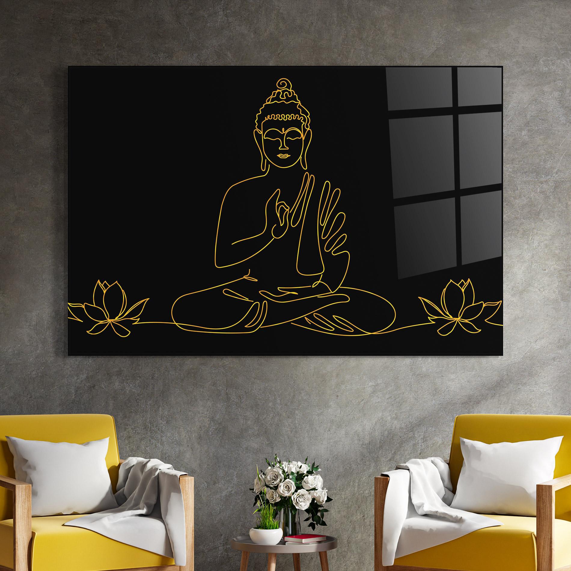 Tablou Sticla Buddha Gold Line mockup 4