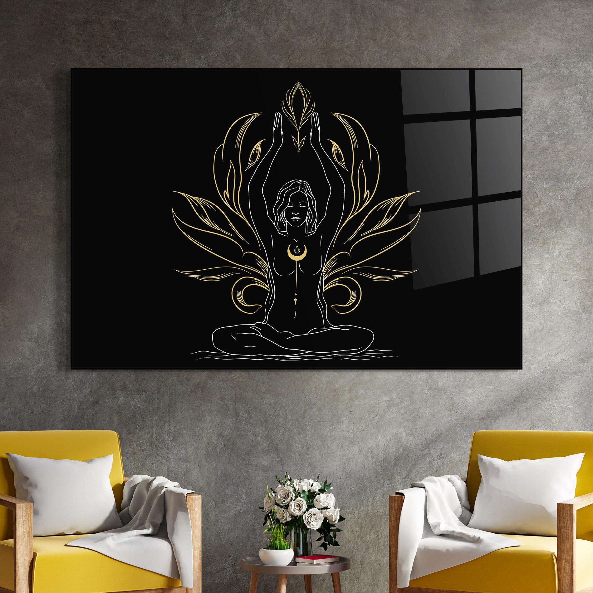 Tablou Sticla Gold Yoga Pose mockup 4