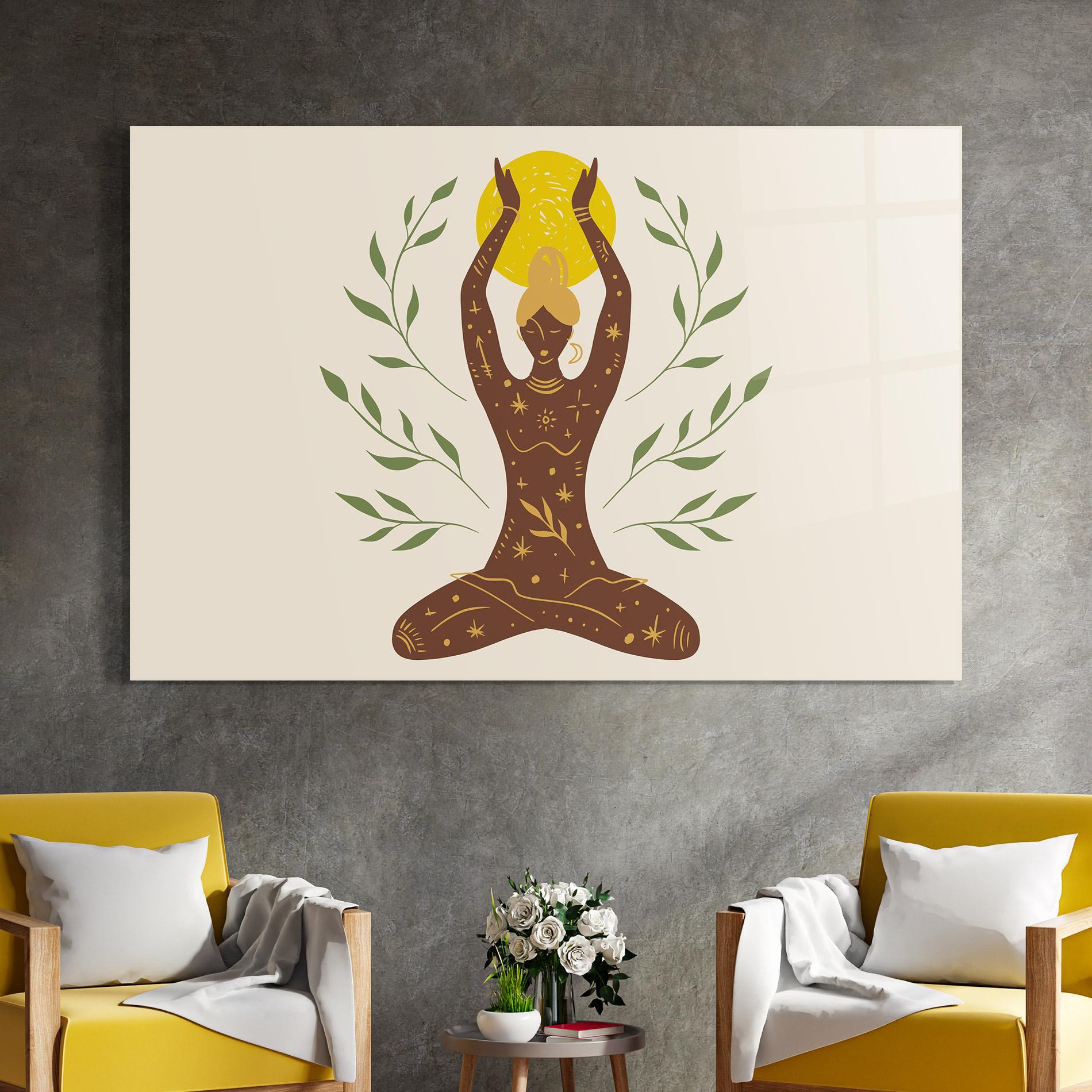 Tablou Sticla Moon Girl Yoga mockup 4