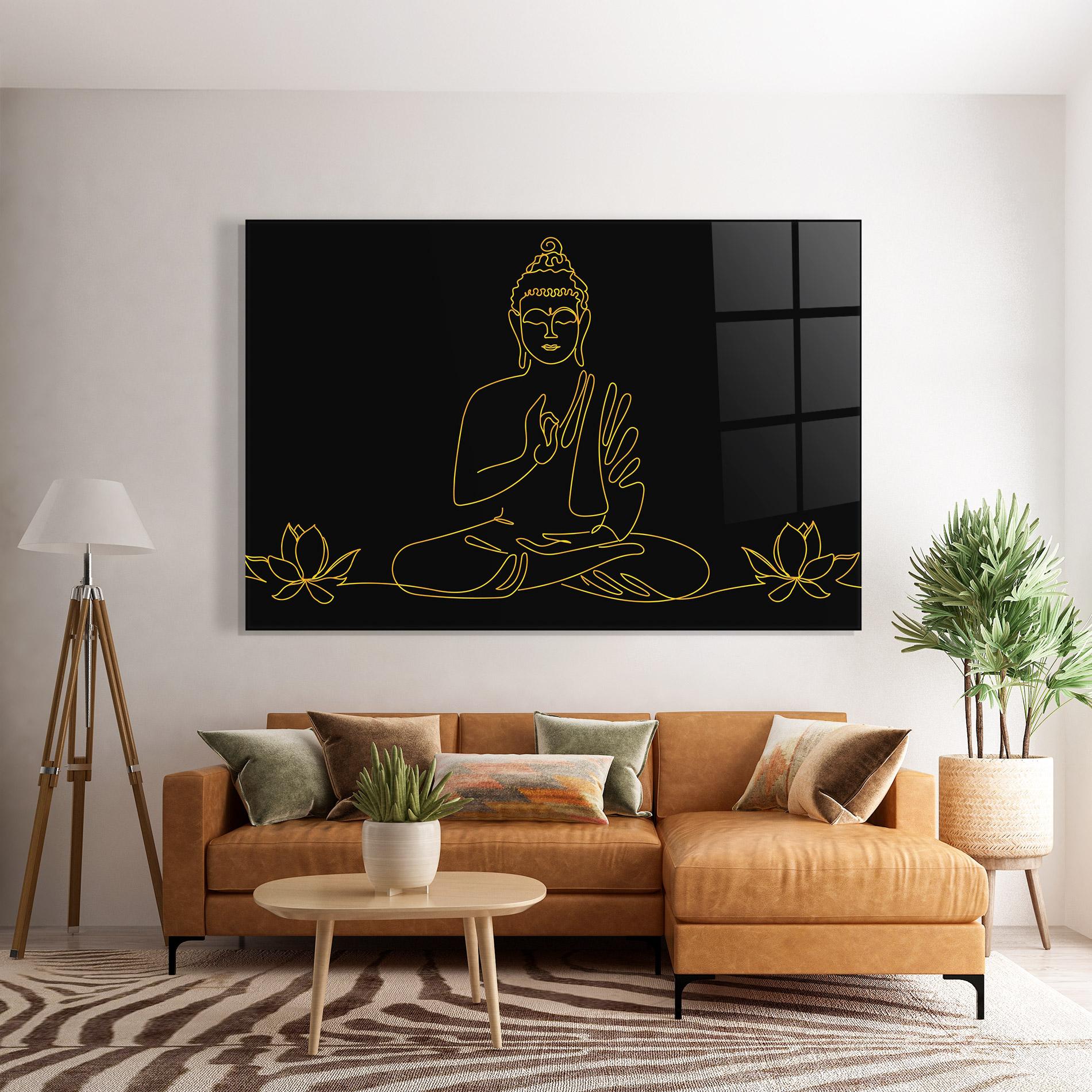 Tablou Sticla Buddha Gold Line mockup 7