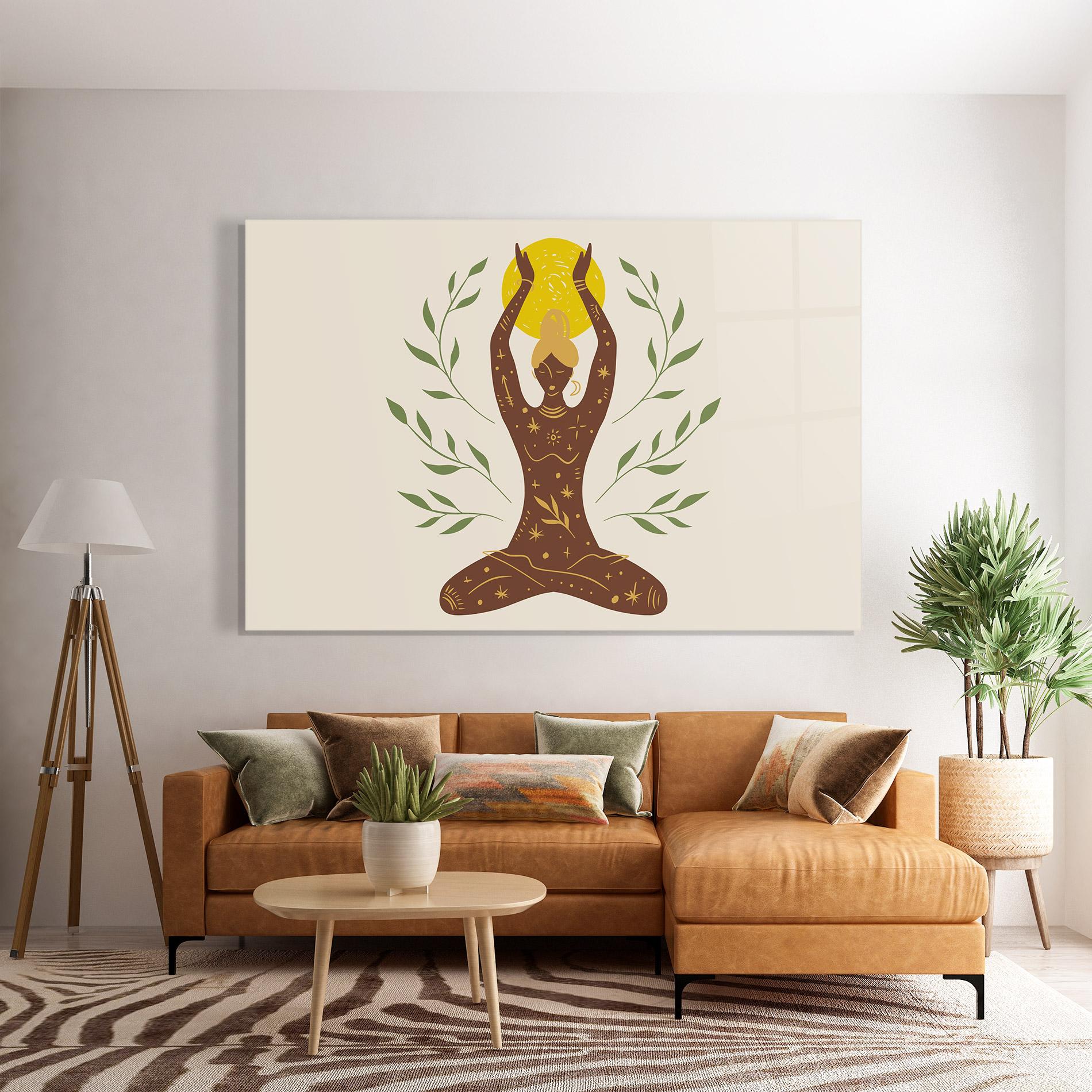 Tablou Sticla Moon Girl Yoga mockup 7