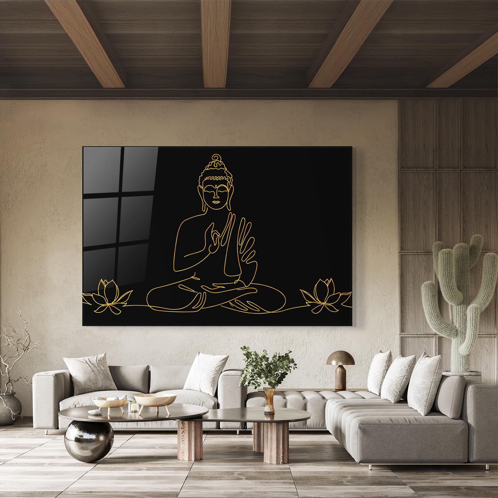 Tablou Sticla Buddha Gold Line mockup 8