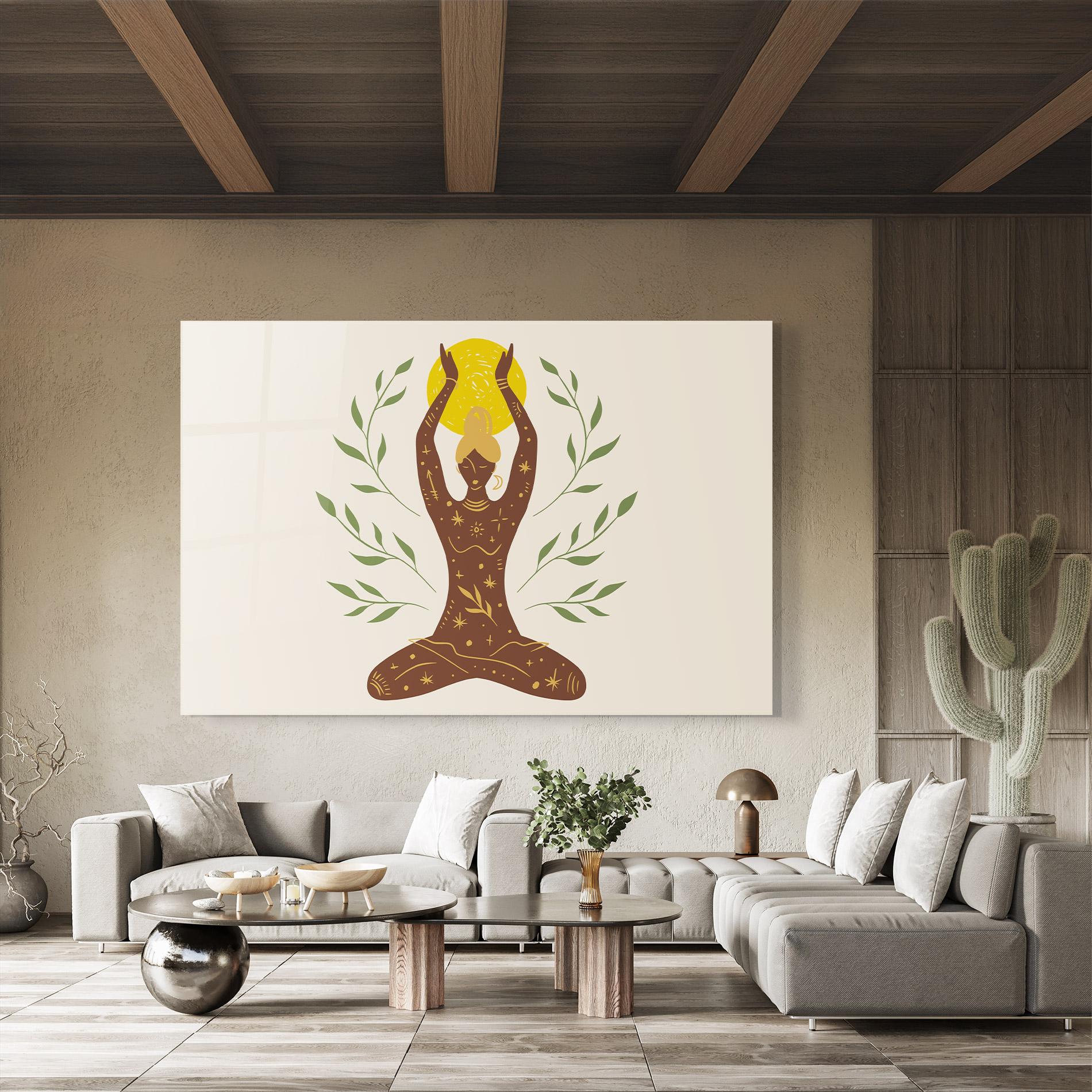 Tablou Sticla Moon Girl Yoga mockup 8